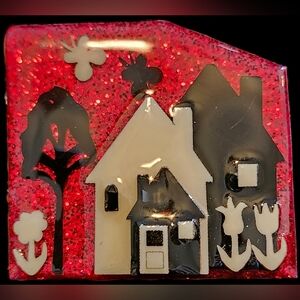 Vintage Lucinda House Black & Red Glitter Brooch